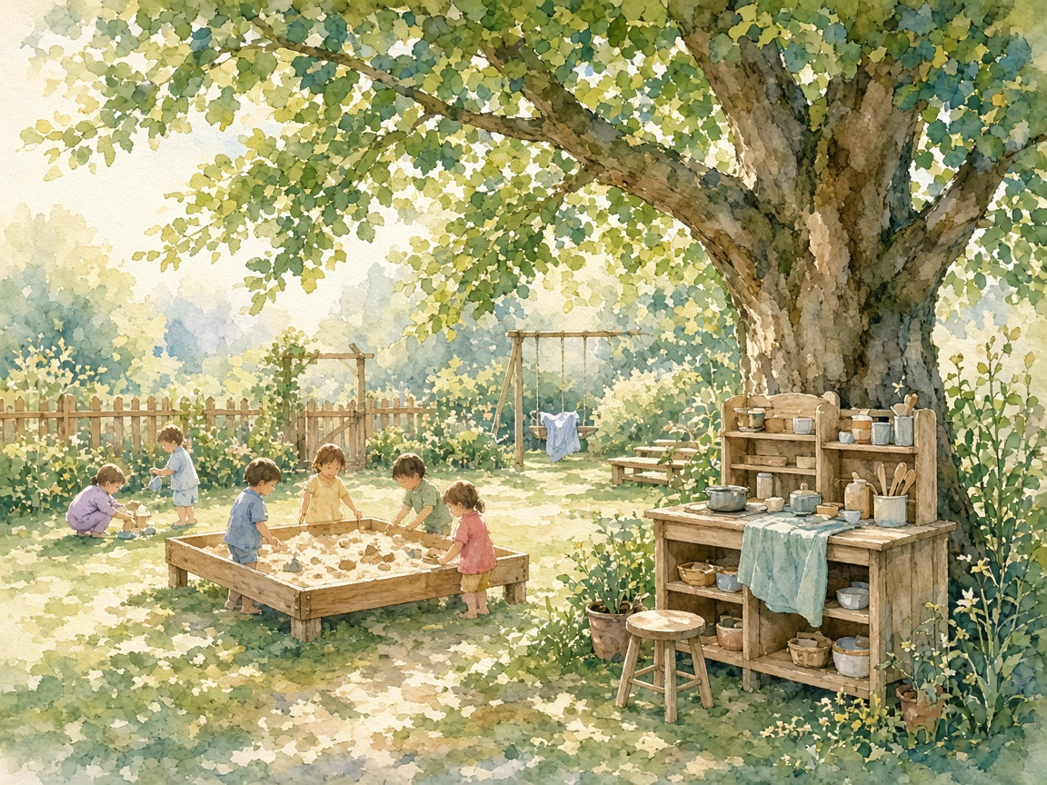 Play yard under a leafy tree